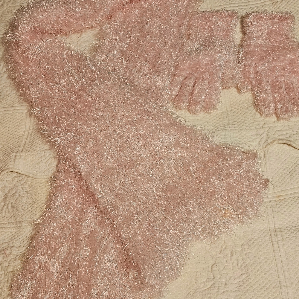 Fuzzy Pink Scarf and Gloves Set